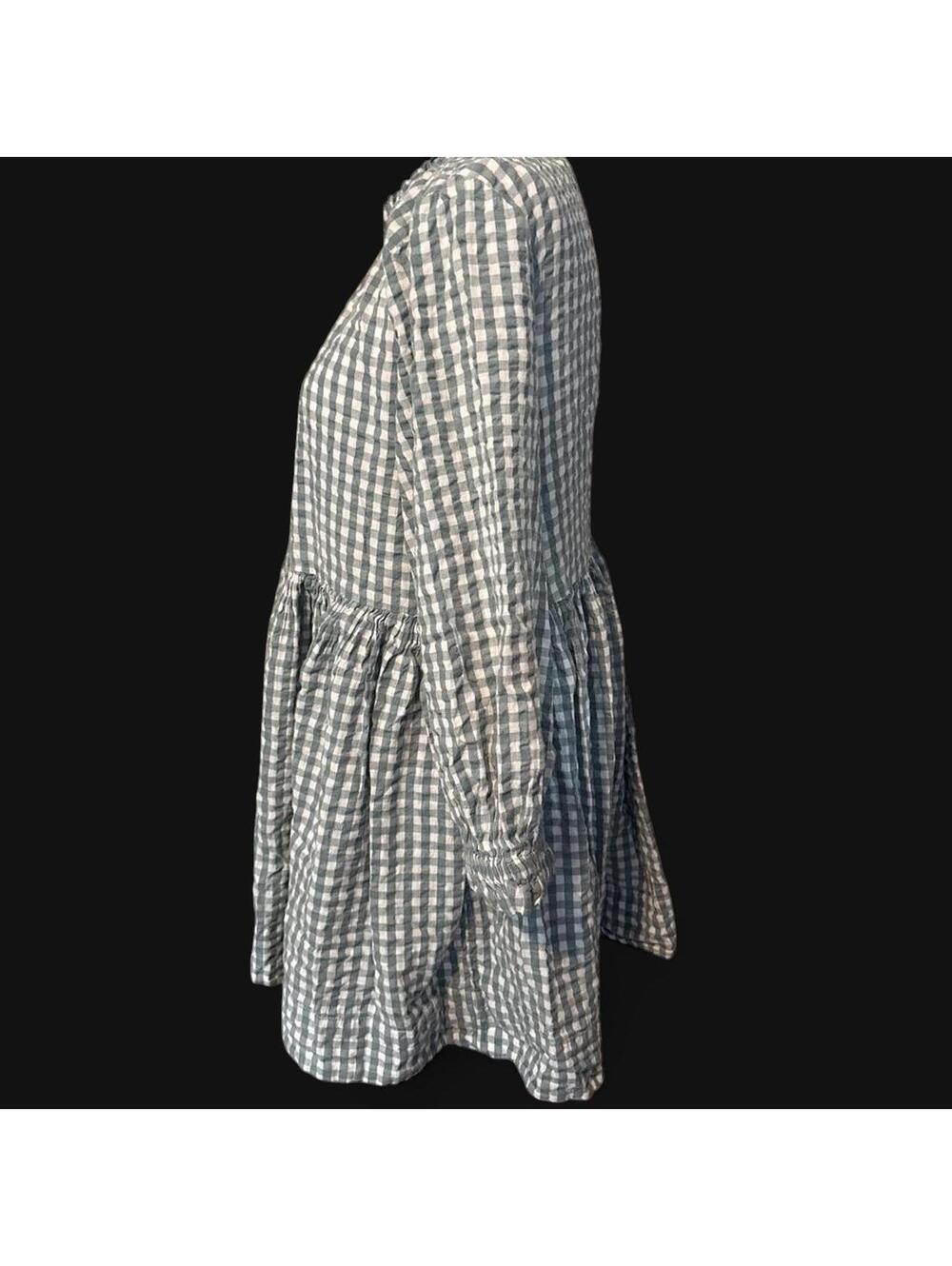 Free People FP Beach Green & White Gingham Peter Pan Collar Mini Dress Small - Picture 3 of 7